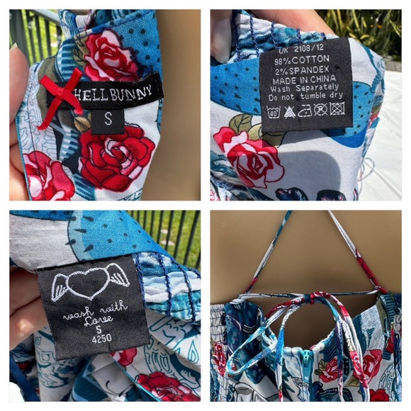 Hell Bunny Amor Eterno (Eternal Love) white,blue,red spaghetti strap dress Sz S - Picture 12 of 16
